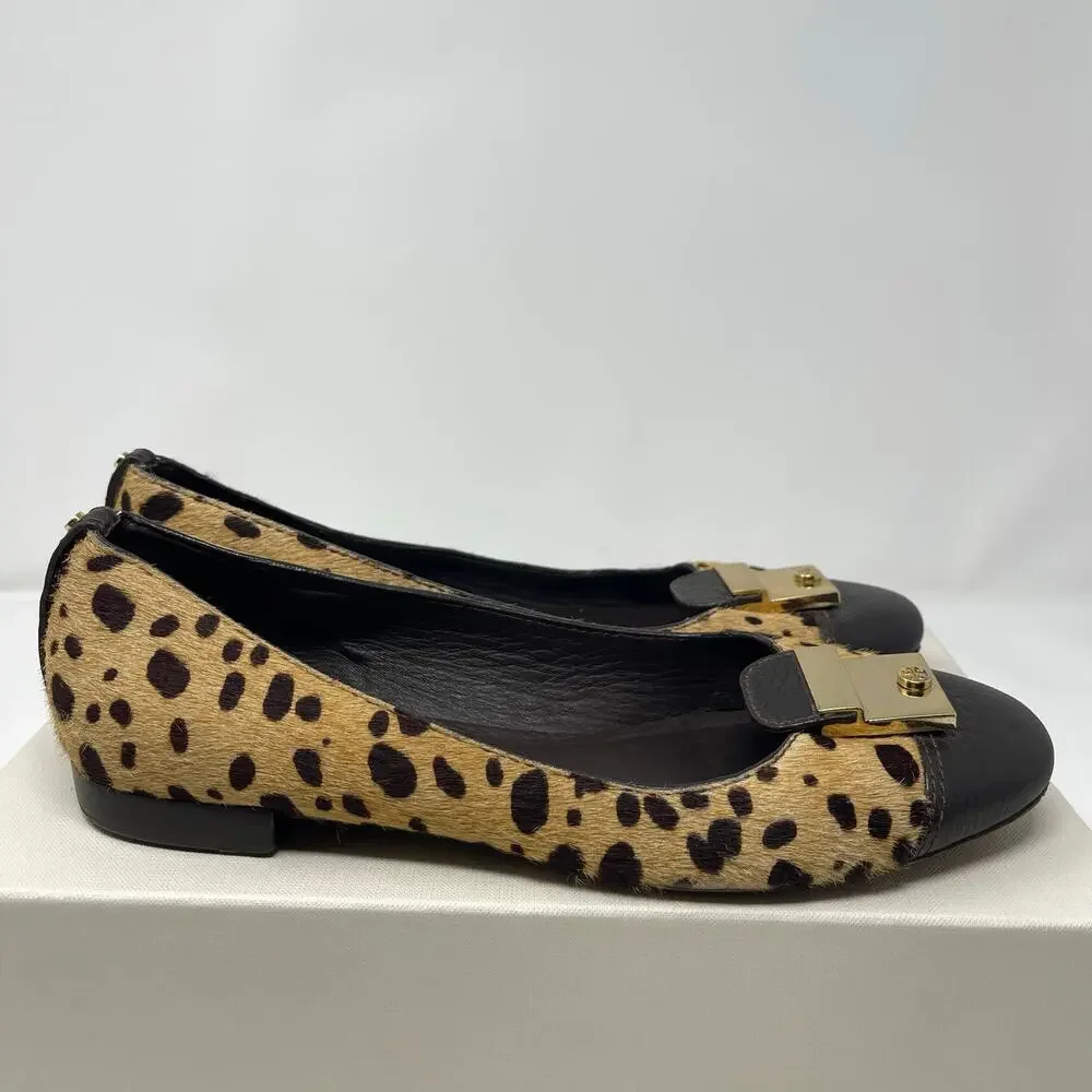 Tory Burch Cheetah Calf Hair Priscilla Leather Flats (7.5)